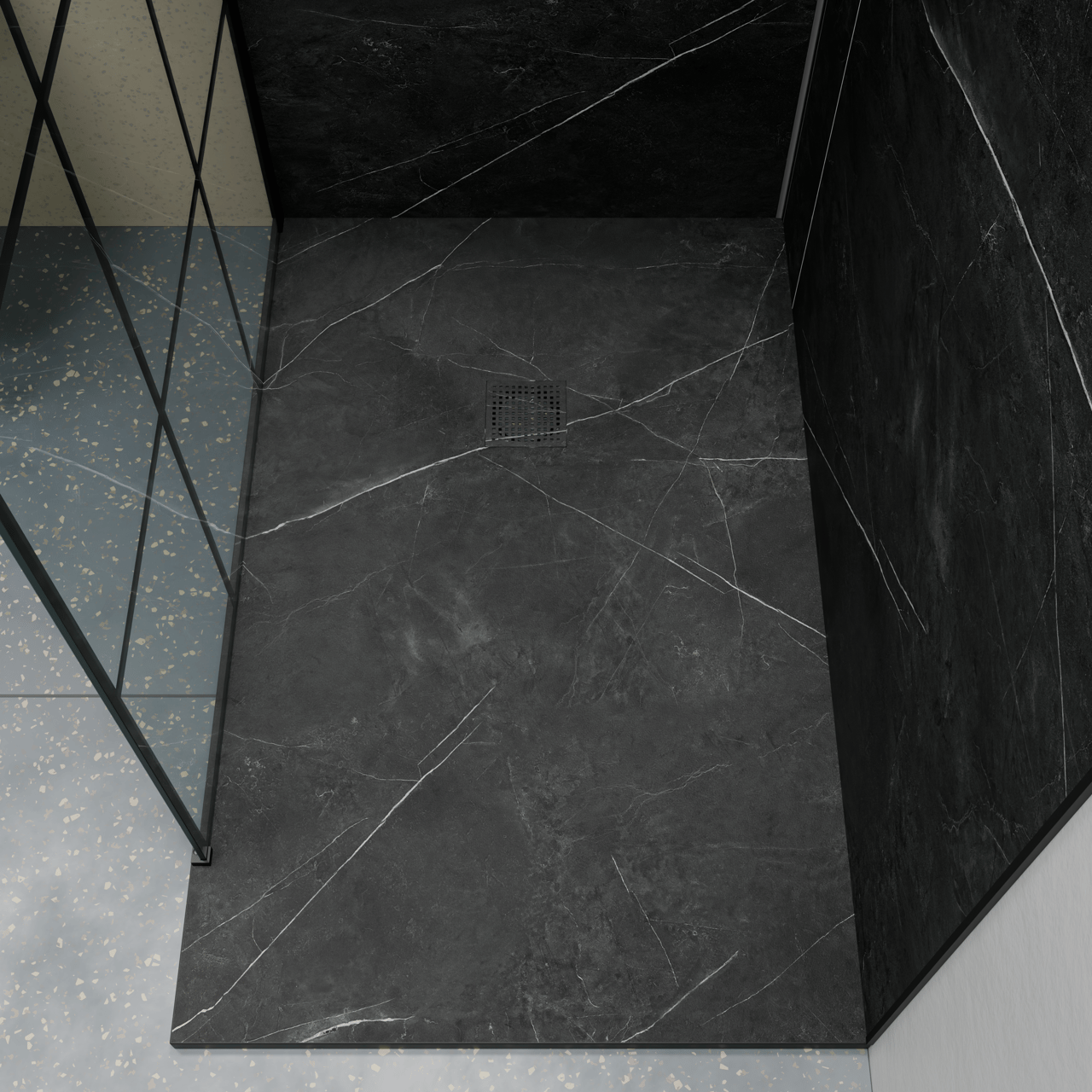 Luca Varess Suite Duschwanne 140 x 90 cm Marmorkomposit Marble Dark
