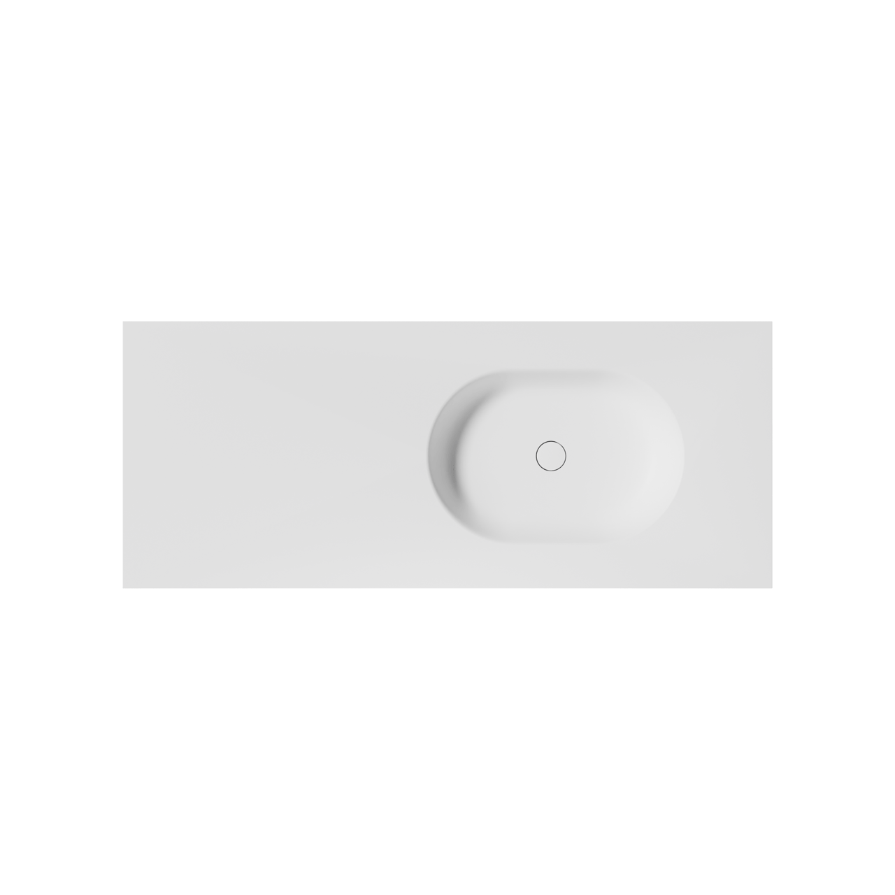 Balmani Tablo Oval asymmetrisch rechtse wastafel mat witte Solid Surface 135 x 55 cm