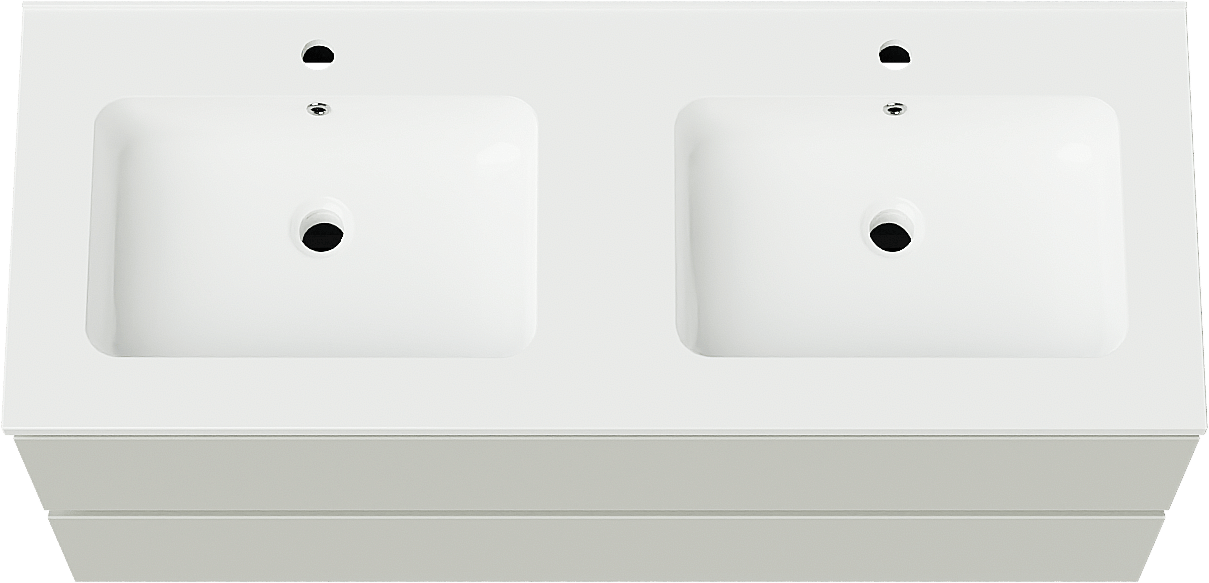 Linie Lado meuble salle de bains suspendu 120 x 46 cm greige avec Vano double vasque en marbre composite blanc brillant