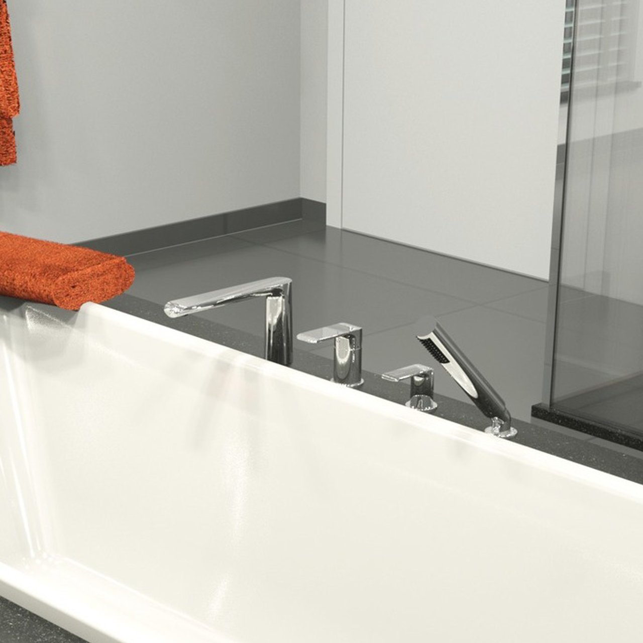 Blaufoss Eleganza 4-gats badrandkraan met douchekop glanzend chroom