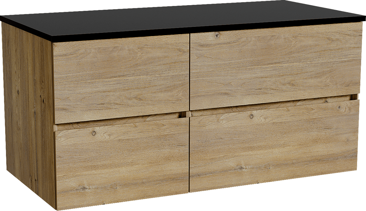 Storke Edge meuble salle de bains suspendu 110 x 52 cm chêne brut avec Panton tablette simple en mdf enduit de poudre noir mat