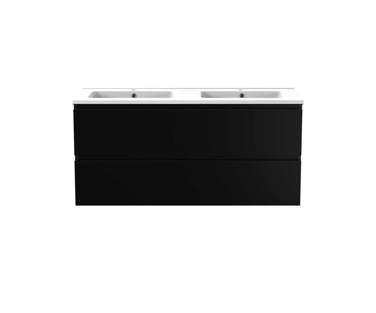 Linie Lado hängendes Möbelstück Set: 120 x 46 cm, Schwarz matt, mit Vano Doppelwaschtisch, Marmorkomposit Weiß matt