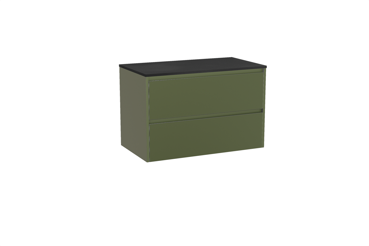 Storke Seda hängendes Möbelstück Set: 95 x 52 cm, Olivgrün, mit Panton Einzel Waschtischplatte, Pulverbeschichtetes MDF Schwarz matt