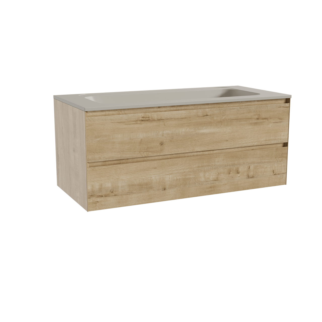 Balmani Mitra meuble salle de bains suspendu 120 x 55 cm chêne brut avec Tablo Strada plan simple pour 2 trous de robinet en marbre composite soie grise