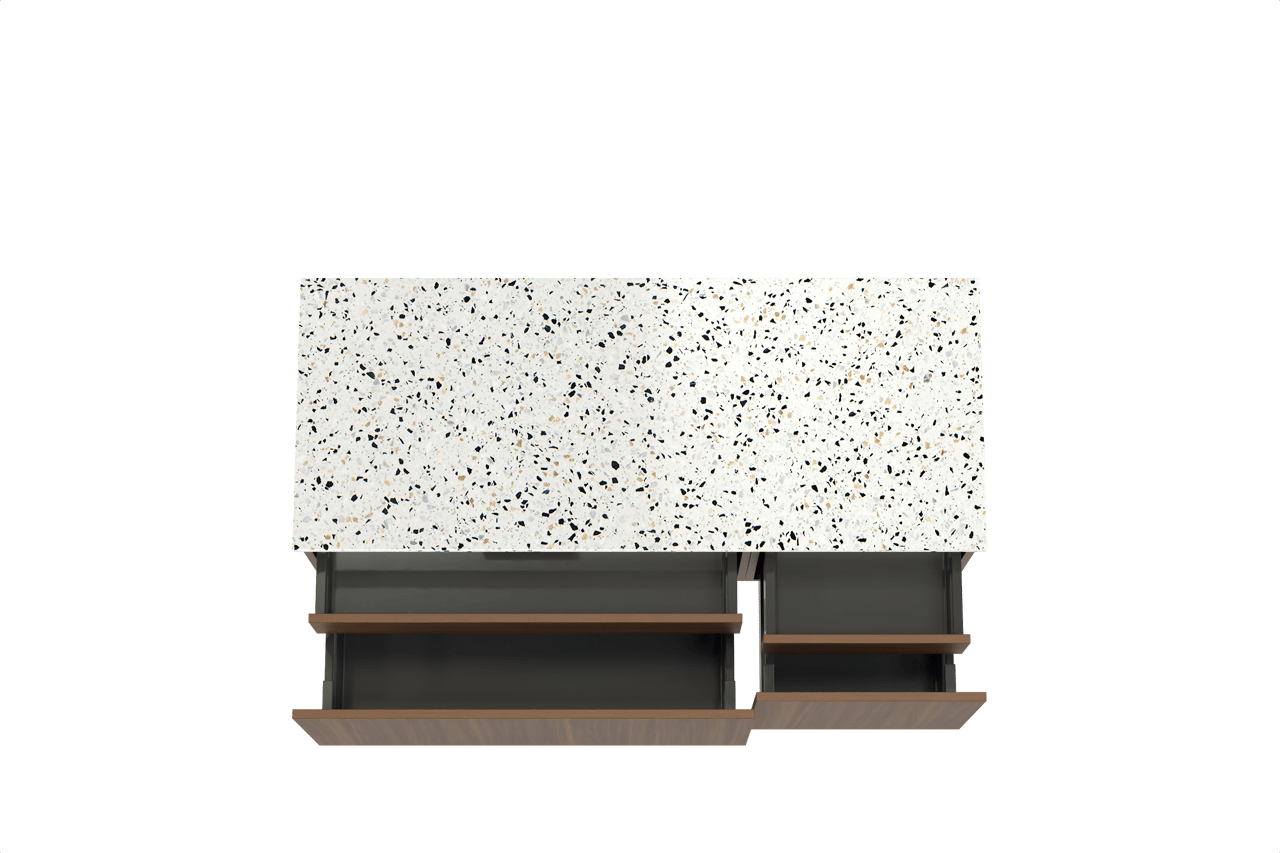 Balmani Sfera meuble salle de bains suspendu 135 x 55 cm noyer américain avec Stretto tablette simple ou double en blanc/noir mat terrazzo