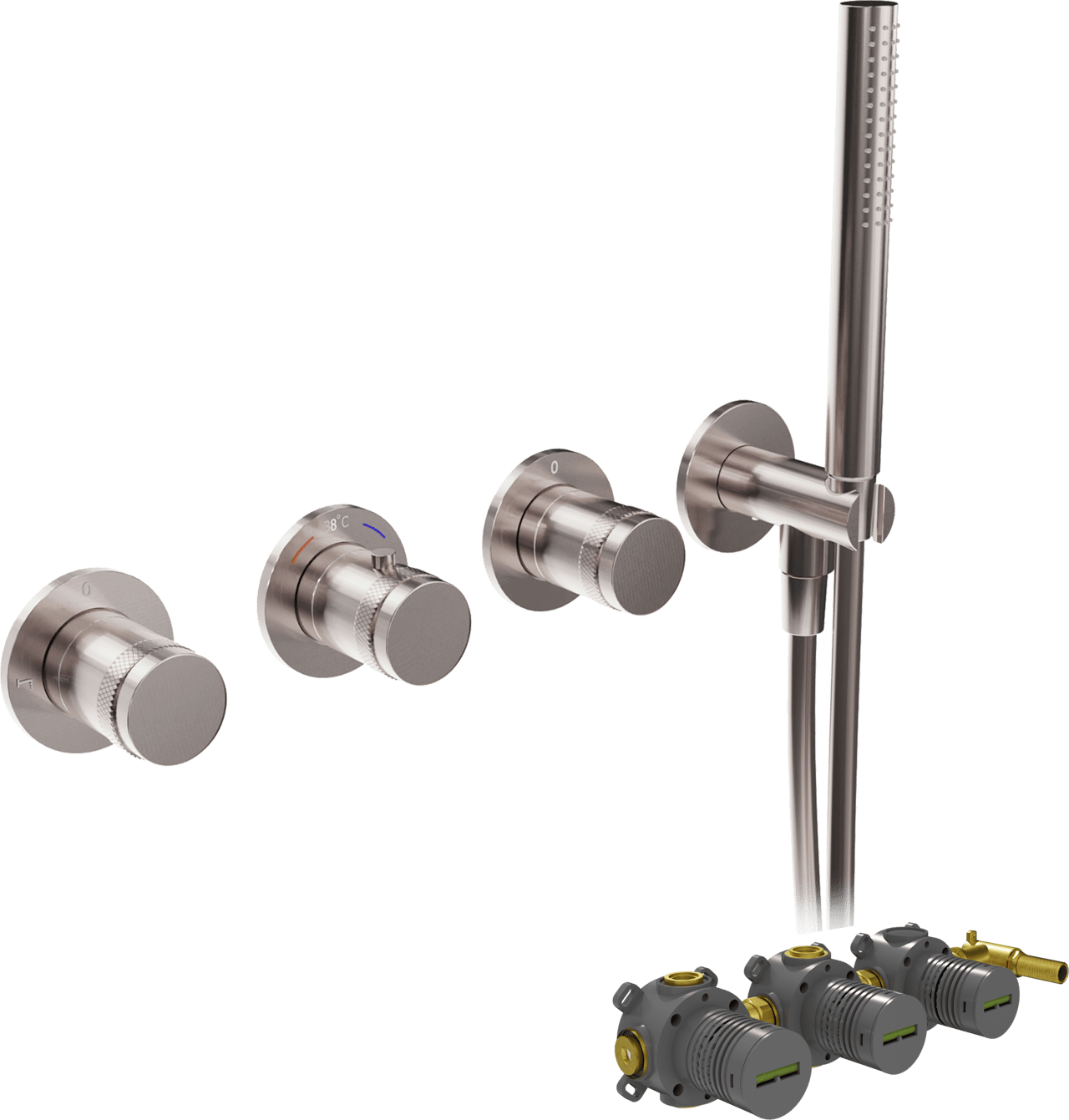 Blaufoss Pavilion Thermostat-Duscharmatur: Unterputz, Brushed Coolmetal, Einbauelement inklusive