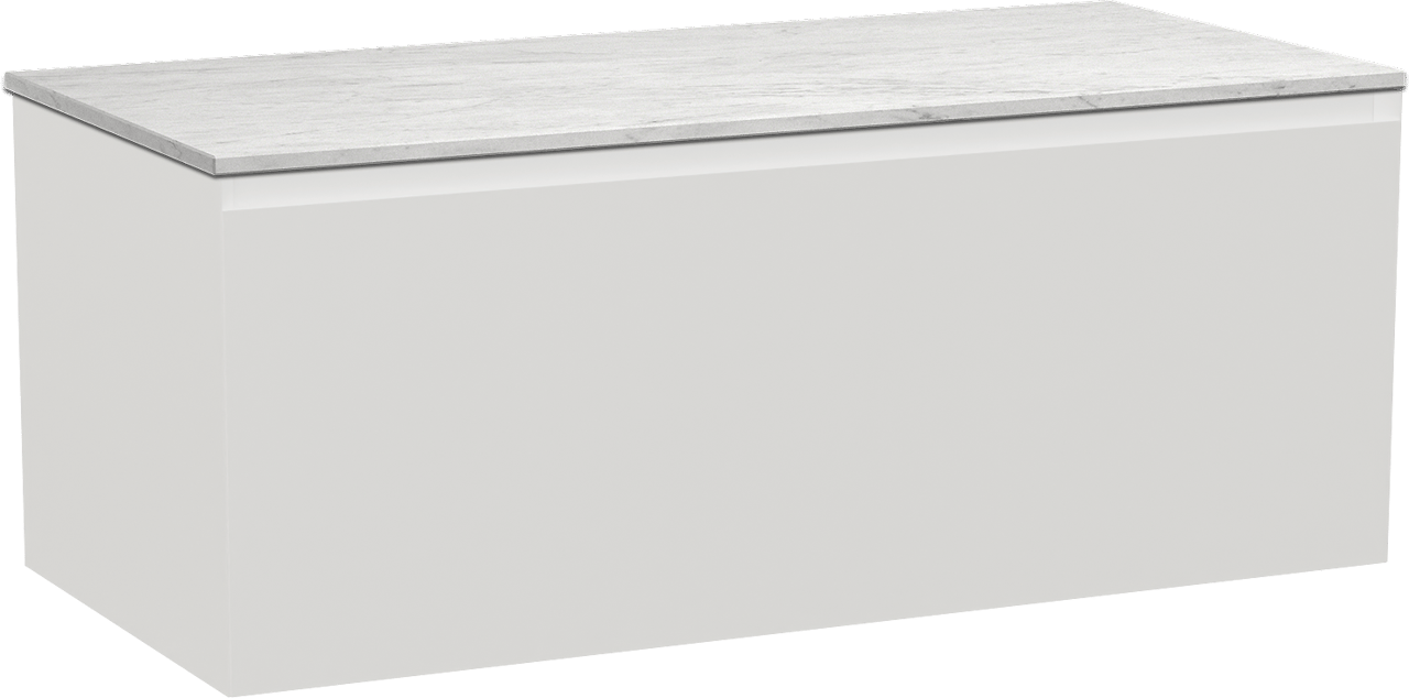 Balmani Idra zwevend badkamermeubel 120 x 55 cm mat wit met Stretto enkel of dubbel tablet in marmer carrara