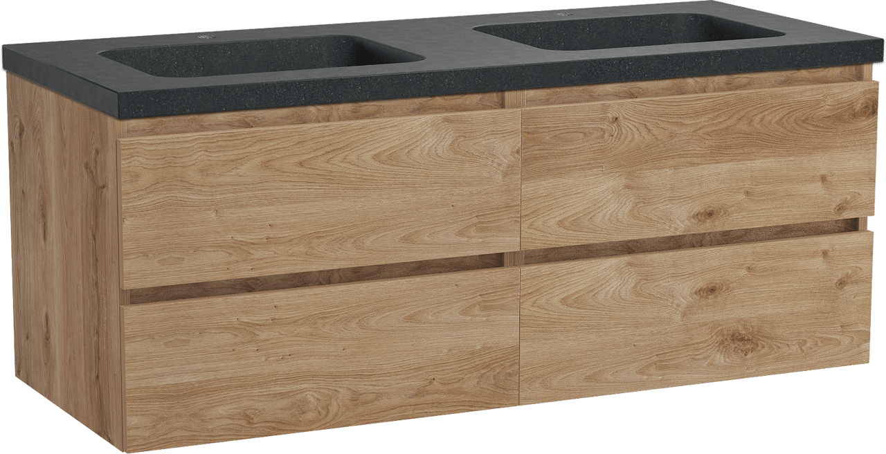 Balmani Lucida meuble salle de bains suspendu 135 x 55 cm chêne brut avec Napoli double vasque en granit noir