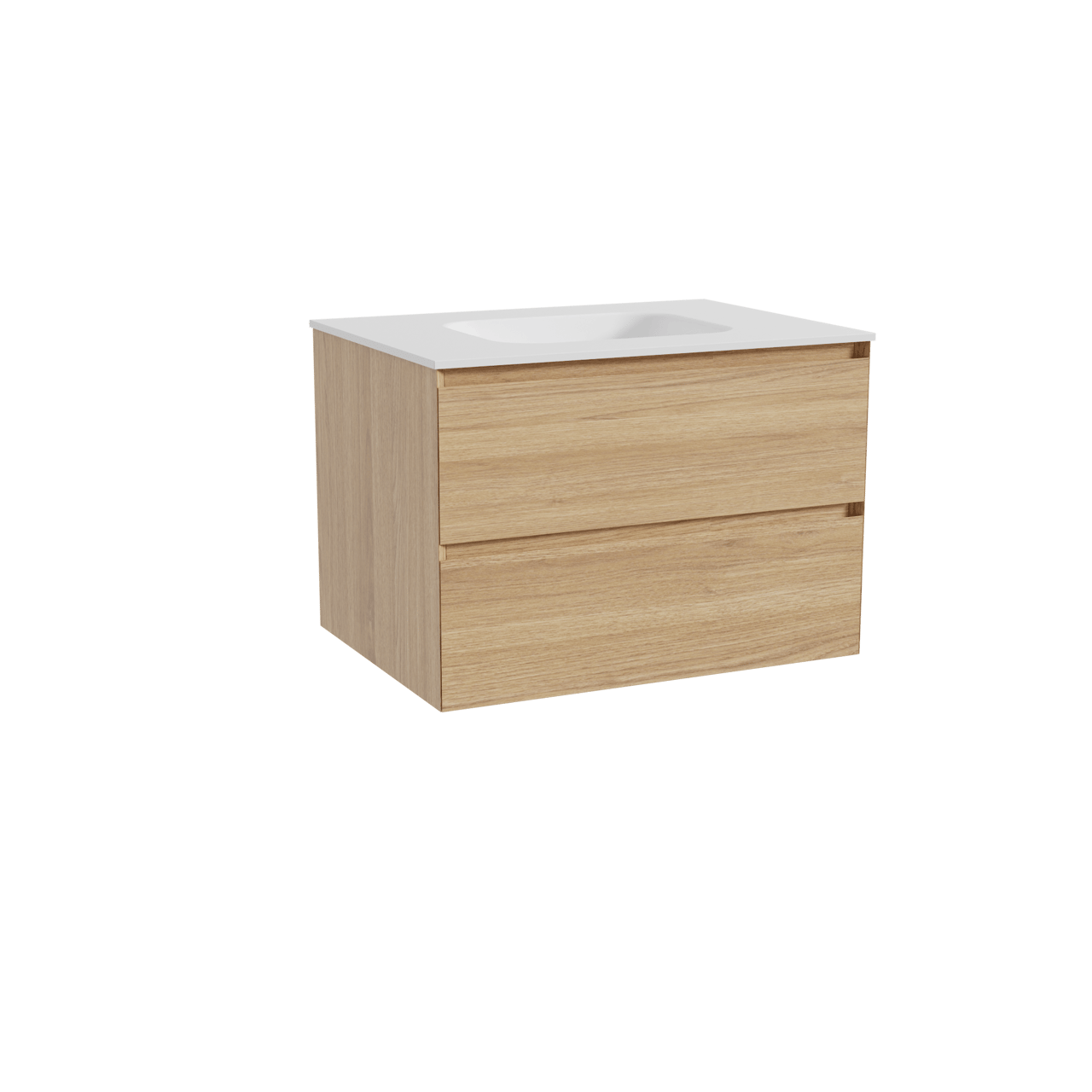 Balmani Mitra meuble salle de bains suspendu 75 x 55 cm chêne naturel avec Tablo Arcato plan simple en solid surface blanc mat