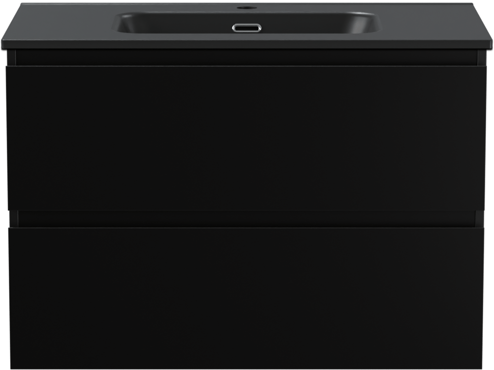 Linie Lado meuble salle de bains suspendu 80 x 46 cm noir mat avec Baro plan simple en porcelaine noir mat