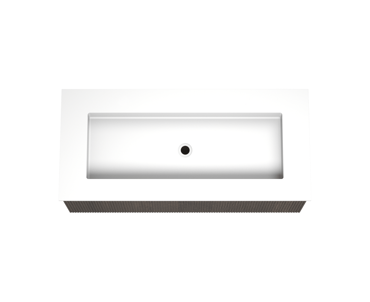 Balmani Forma hängendes Möbelstück Set: 120 x 55 cm, Geräucherte Eiche, mit Tablo Stretto Einzelwaschtisch für 2 Armaturenlöcher, Solid Surface, Weiß matt, Vertikale symmetrische gerade Rippe