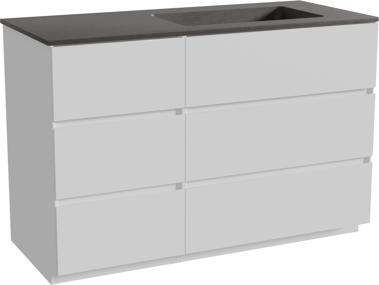 Storke Edge staand badmeubel 120 x 52 cm mat wit met Scuro asymmetrisch rechtse wastafel in kwarts mat zwart