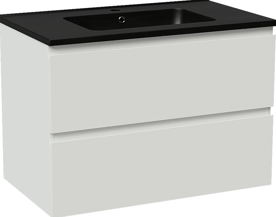 Linie Lado zwevend badkamermeubel 80 x 46 cm glanzend wit met Vano enkele wastafel in composietmarmer mat zwart