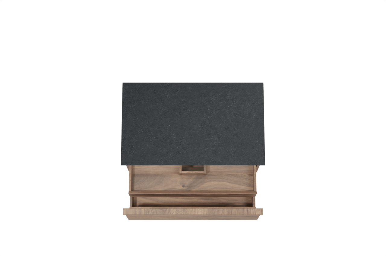 Balmani Forma zwevend badkamermeubel 90 x 55 cm amerikaanse notelaar met Stretto enkel tablet in graniet zwart, Horizontale symmetrische rechte ribbel