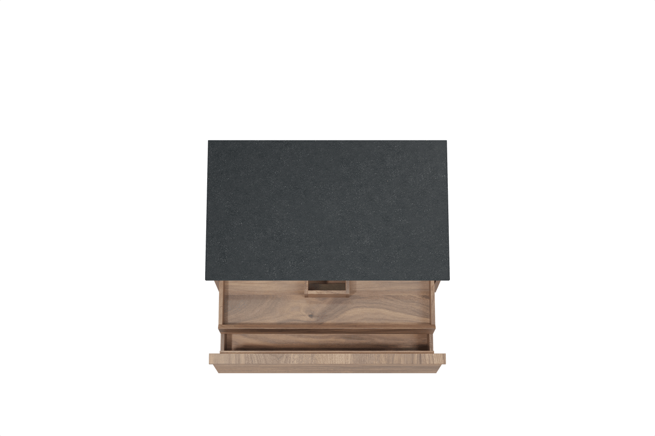 Balmani Forma meuble salle de bains suspendu 90 x 55 cm noyer américain avec Stretto tablette simple en granit noir, Nervure droite symétrique horizontale