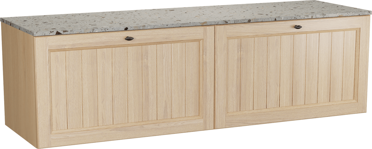 Balmani Lemon meuble salle de bains suspendu 180 x 55 cm, plaqué chêne naturel avec Stretto tablette simple ou double en greige terrazzo