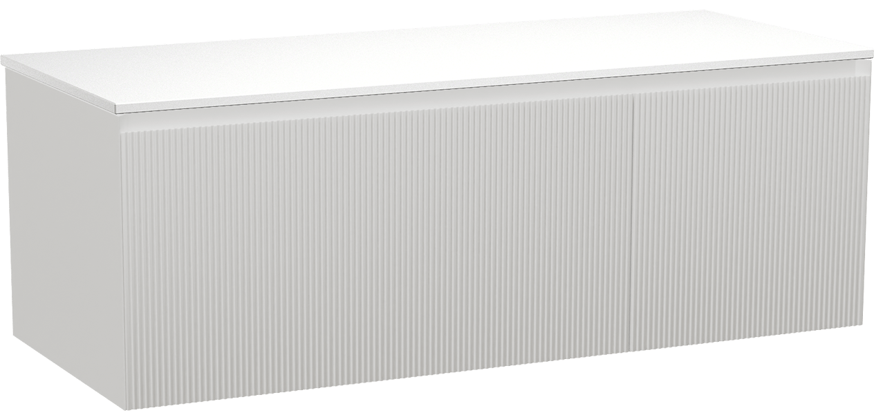 Balmani Fila by Mitra zwevend badmeubel 135 x 55 cm mat wit met Stretto enkel of dubbel wastafelblad in solid surface mat wit, Verticale symmetrische rechte ribbel
