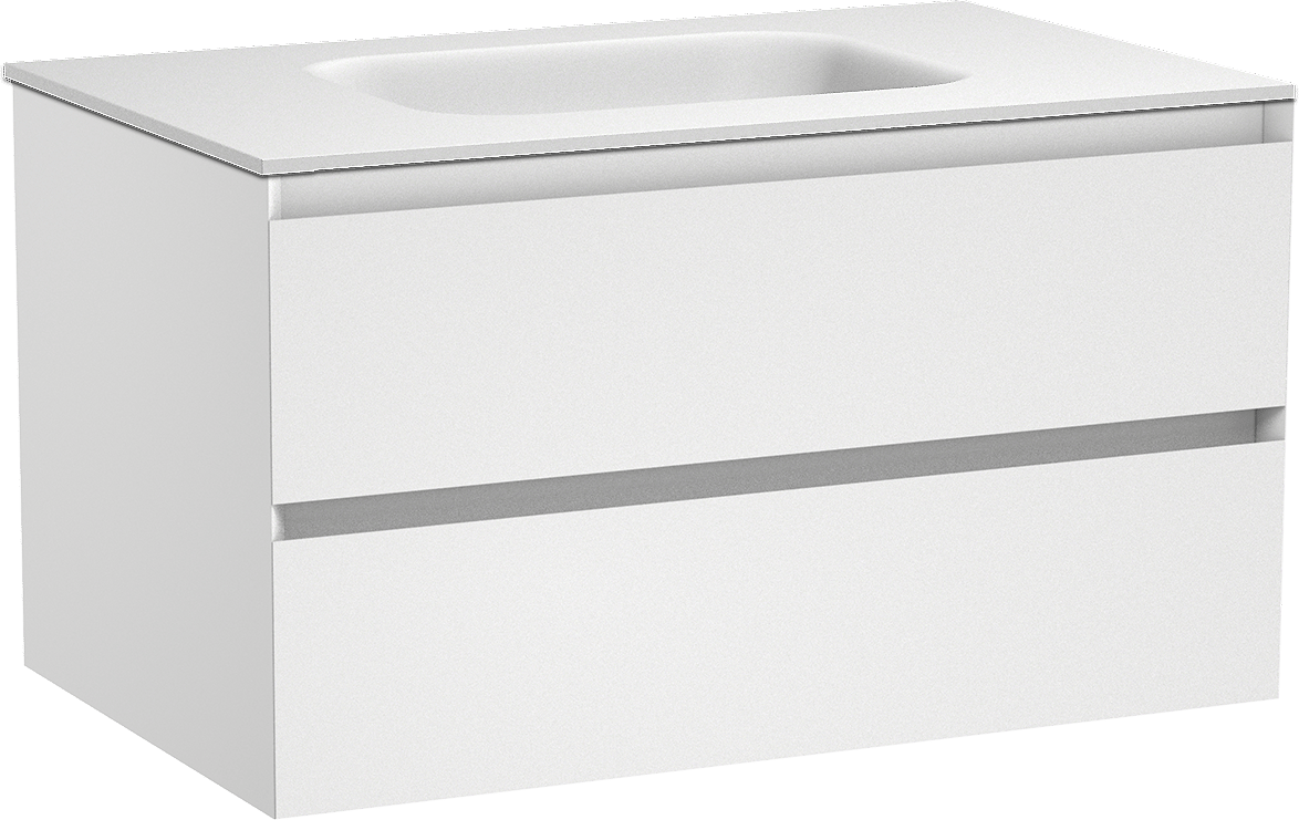 Balmani Mitra zwevend badmeubel 90 x 55 cm mat wit met Tablo Arcato enkele wastafel in solid surface mat wit