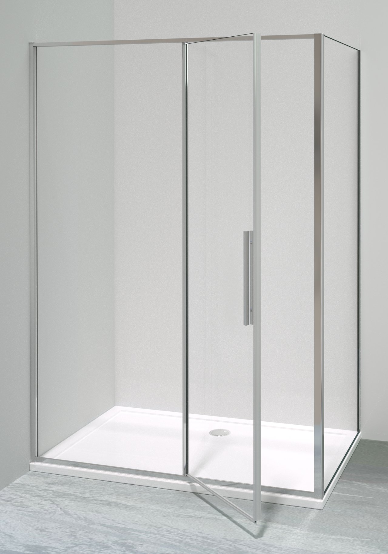 Luca Varess Morano douchecabine met draaideur en 2 vaste zijwanden 90 x 140 cm helder glas glans chroom profiel