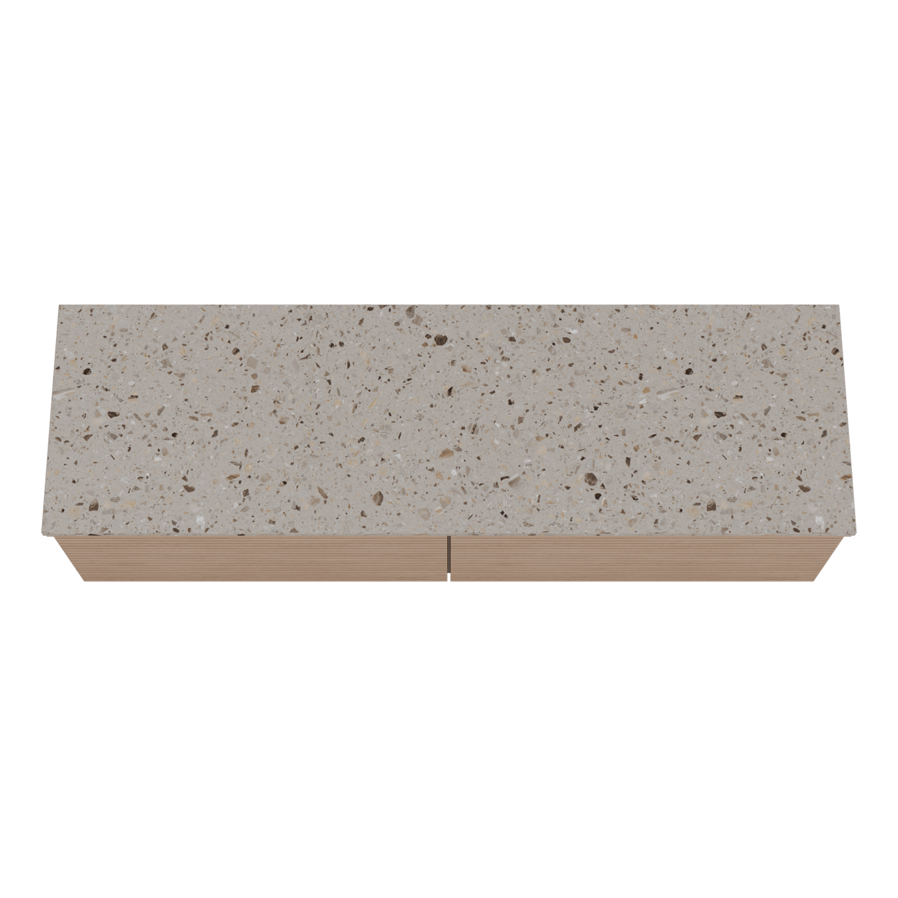 Balmani Forma zwevend badkamermeubel 180 x 55 cm natuur eik met Stretto enkel of dubbel tablet in terrazzo greige terrazzo, Horizontale symmetrische rechte ribbel