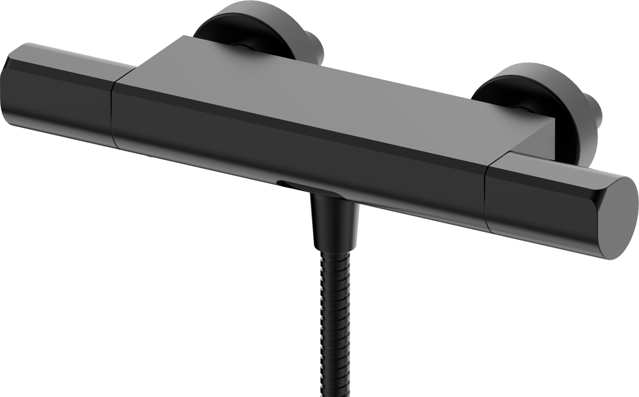 Blaufoss Eris Thermostat-Armatur Wandmontage Aufputz Badewannenarmatur schwarz matt