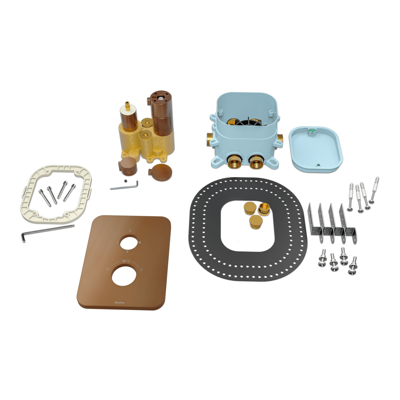 Blaufoss Smartbox Softline Thermostat-Duscharmatur: Unterputz, für 2 Verbraucher, Brushed Rosegold, Einbauelement inklusive