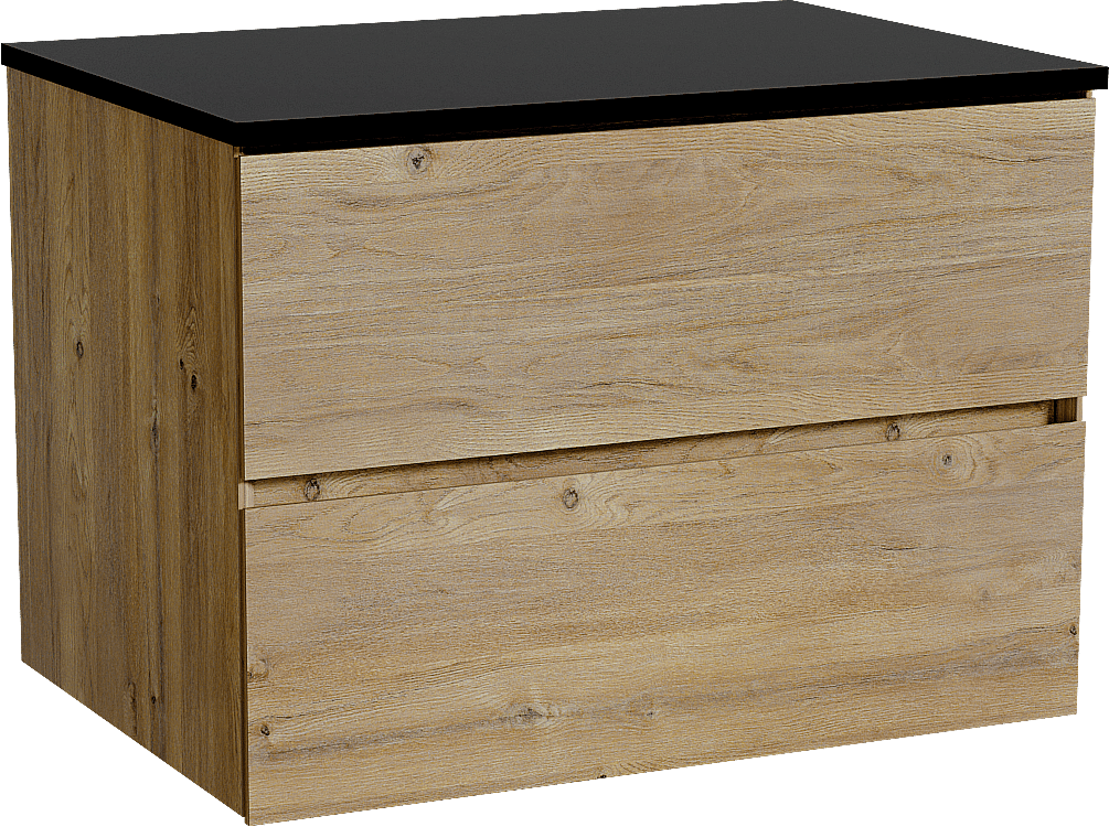 Storke Edge meuble salle de bains suspendu 75 x 52 cm chêne brut avec Panton tablette simple en mdf enduit de poudre noir mat