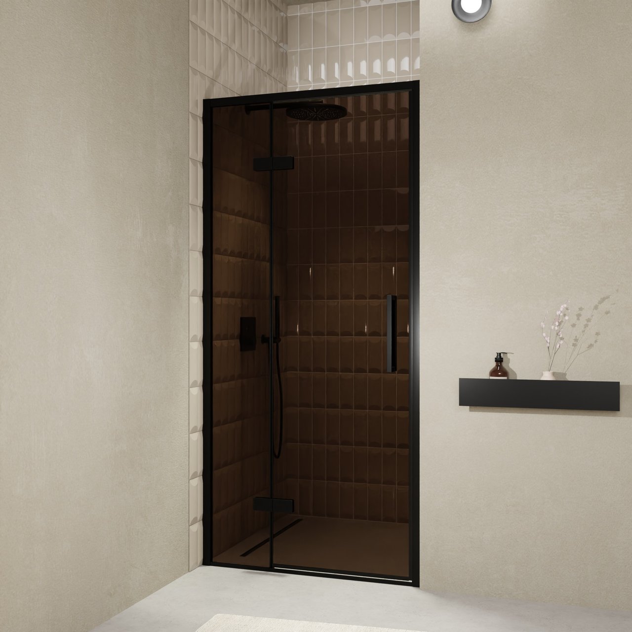 Balmani Senses Design porte pivotante à gauche 100 cm x 210 cm verre Bronze, Profil noir