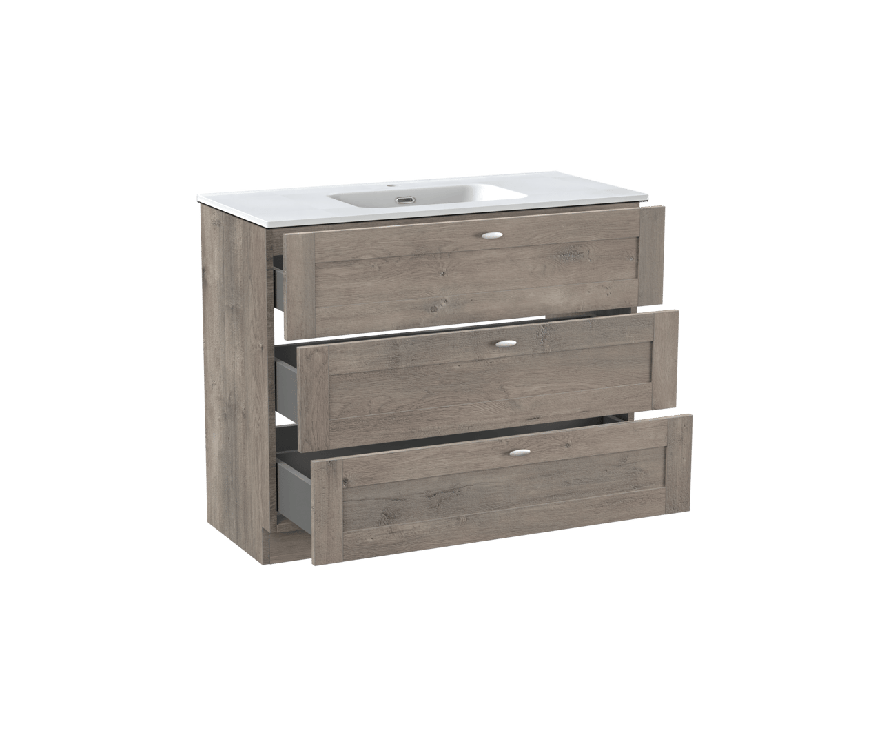 Linie Classo freistehendes Möbelstück Set: 100 x 46 cm, Graue Eiche, mit Baro Einzelwaschtisch, Porzellan Weiß matt