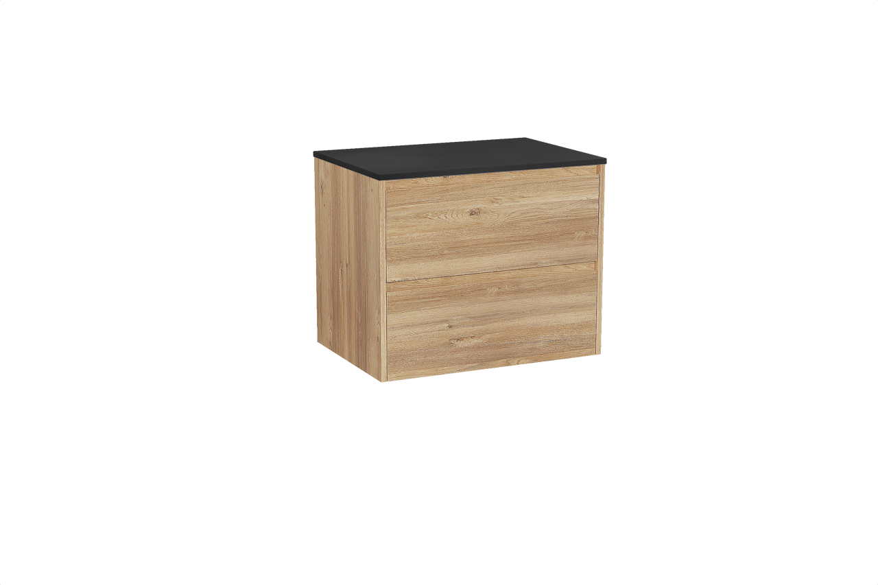 Storke Seda zwevend badkamermeubel 75 x 52 cm ruwe eik met Panton enkel tablet in gepoedercoate mdf mat zwart