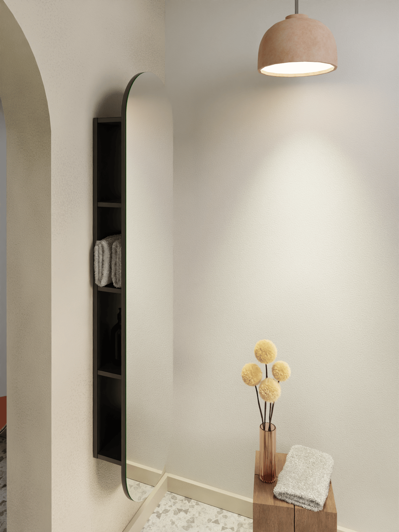 Storke colonne salle de bains suspendue ouverte avec miroir noir mat 36 x 16 x 160 cm
