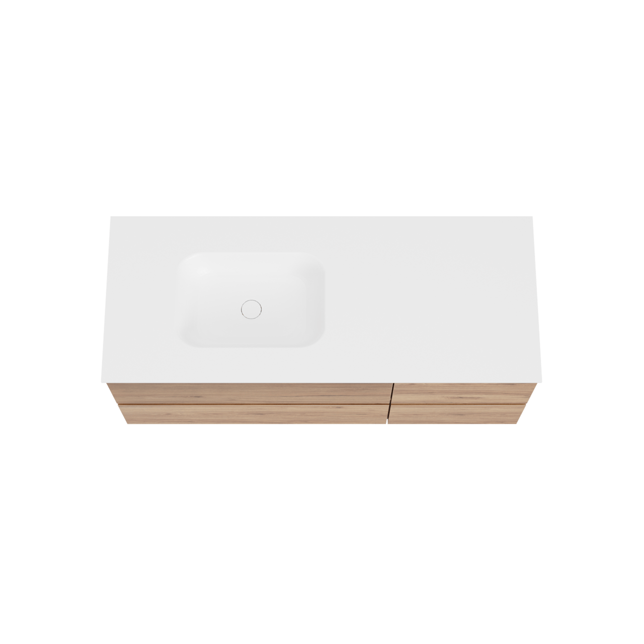 Balmani Lucida hängendes Möbelstück Set: 135 x 55 cm, Teak, mit Tablo Arcato Waschtisch links, Solid Surface Weiß matt