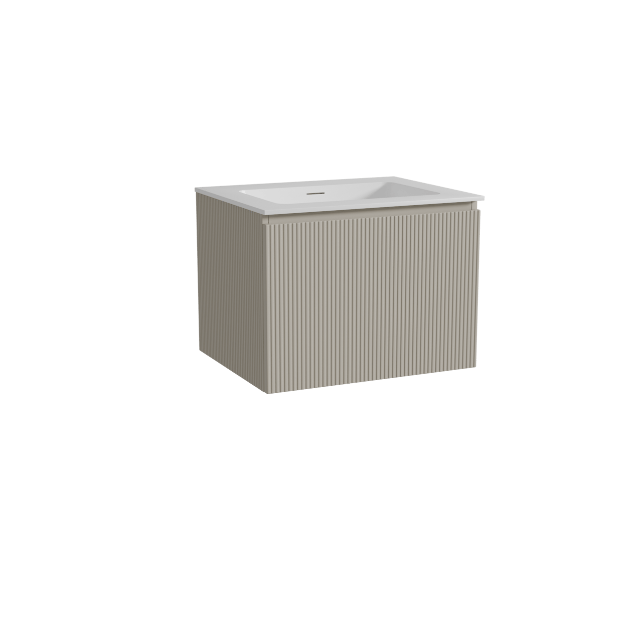 Storke Ribs meuble salle de bains suspendu 65 x 52 cm soie grise avec Mata plan simple en solid surface blanc mat, Nervure droite symétrique verticale