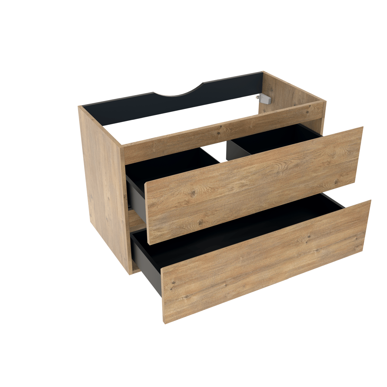 Linie Lado hängender Waschbeckenunterschrank: 90 x 46 cm, Eiche Natur, 2 Schubladen