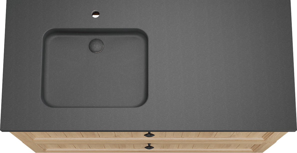 Balmani Lemon freistehendes Möbelstück Set: 120 x 55 cm, Naturbelassene Eiche Furnier, mit Napoli Waschtisch links, Schwarzes Granit