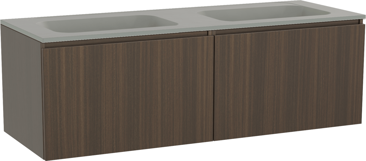 Balmani Sfera meuble salle de bains suspendu 150 x 55 cm eucalyptus avec Tablo Strada double vasque en marbre composite soie grise