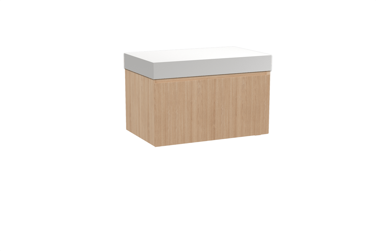 Balmani Fila meuble salle de bains suspendu 90 x 55 cm chêne naturel avec Dominus tablette simple en solid surface blanc mat, Nervure droite symétrique verticale