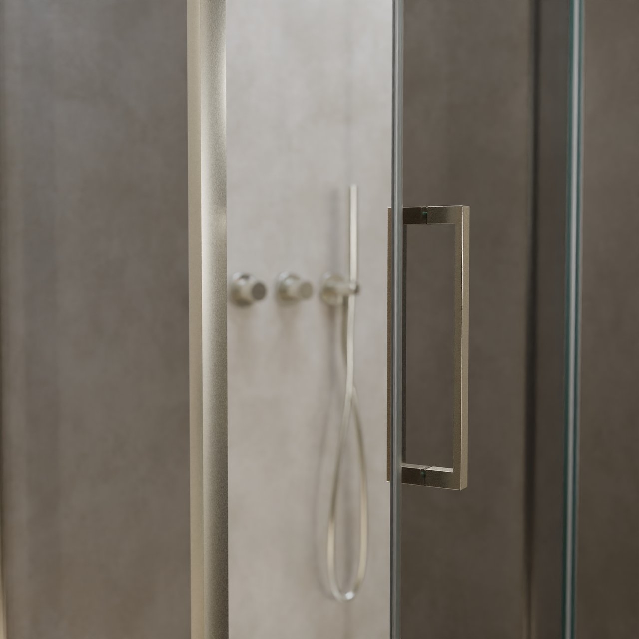 Balmani Senses Design douche en coin avec porte pivotante à droite et paroi latérale fixe, 100 x 100 cm, Miroir Reflex, Profil Brushed CoolMetal