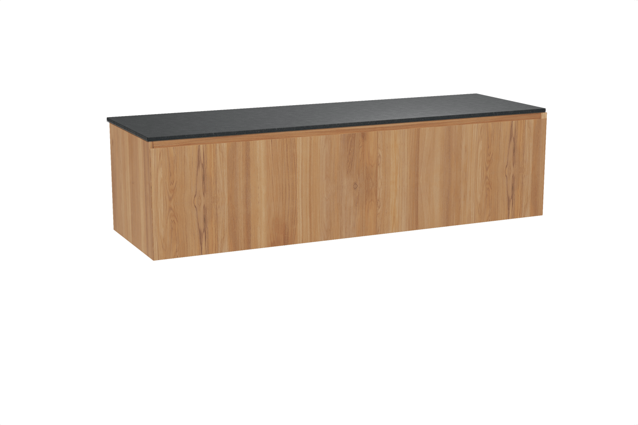 Balmani Idra zwevend badkamermeubel 180 x 55 cm teak met Stretto enkel of dubbel tablet in graniet zwart