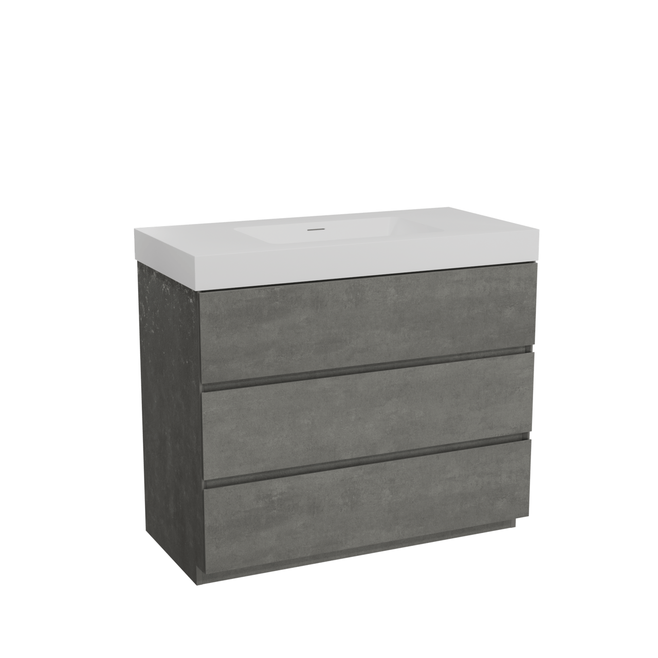 Storke Edge freistehendes Möbelstück Set: 105 x 52 cm, Beton dunkelgrau, mit Mata High Einzelwaschtisch, Solid Surface Weiß matt