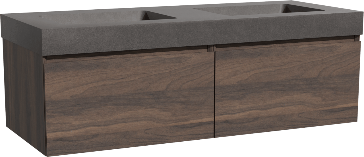 Storke Edge hängendes Möbelstück Set: 130 x 52 cm, Nussbaum, mit Scuro High Doppelwaschtisch, Quarz Schwarz matt