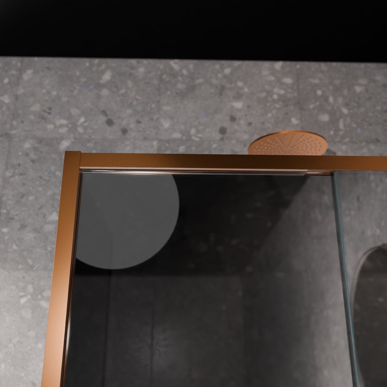 Balmani Senses Design douche en coin avec porte coulissante à droite et paroi latérale fixe, 160 x 90 cm, Miroir Reflex, Profil Brushed Rosegold, coating inclus