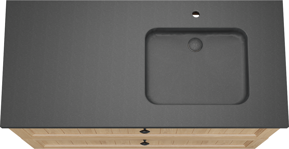 Balmani Lemon staand badkamermeubel 120 x 55 cm, fineer natuur eik met Napoli asymmetrisch rechtse wastafel in graniet zwart