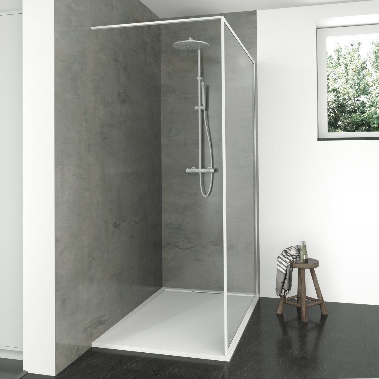 Balmani Framed inloopdouche 140 x 210 cm helder glas mat wit profiel