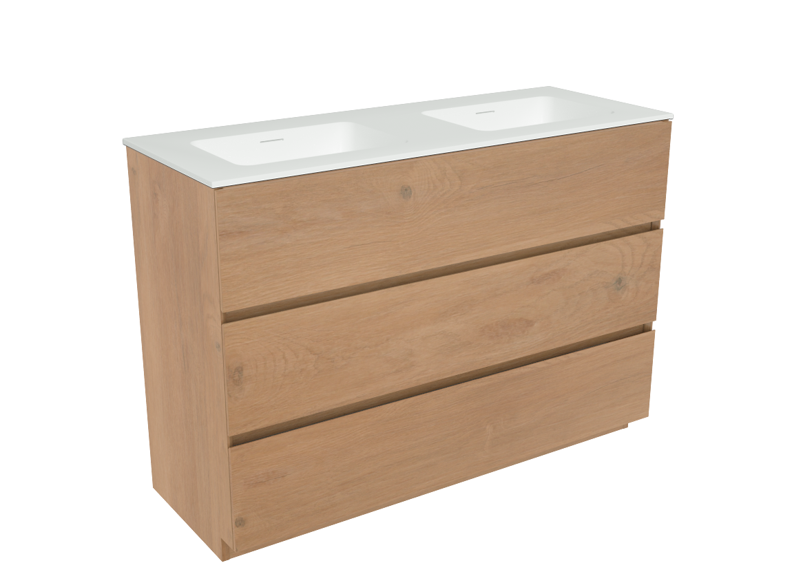 Storke Edge meuble salle de bains à poser 120 x 46 cm chêne brut avec Mata double vasque en solid surface blanc mat