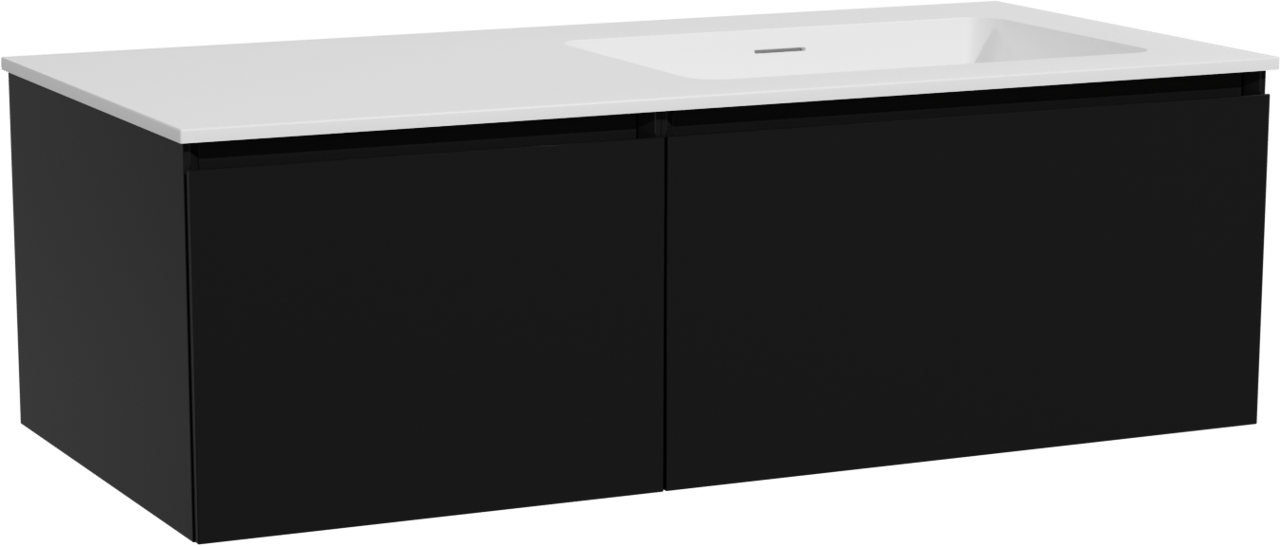 Storke Edge meuble salle de bains suspendu 110 x 52 cm noir mat avec Mata plan vasque asymétrique à droite en solid surface blanc mat