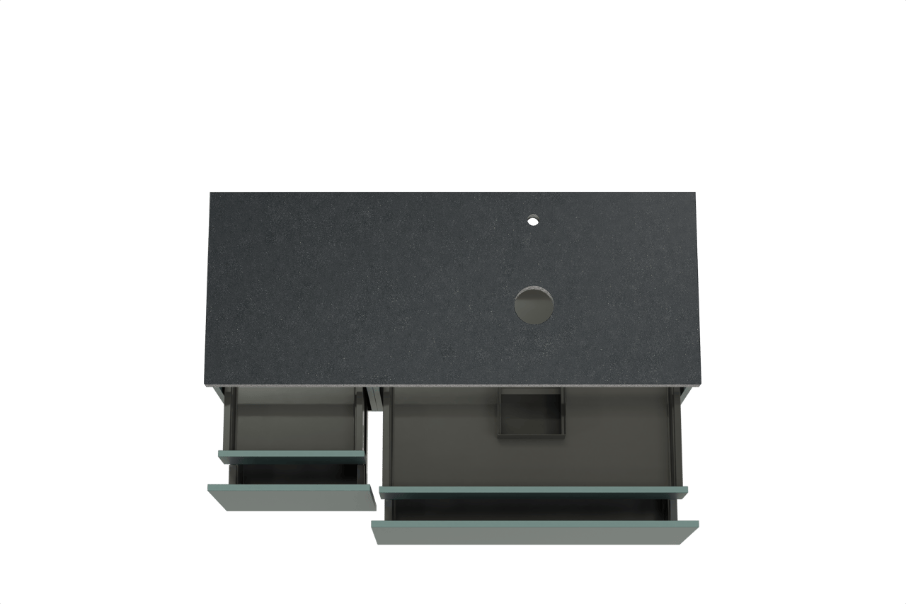 Balmani Sfera zwevend badkamermeubel 135 x 55 cm forest met Rock asymmetrisch rechtse wastafel in graniet zwart