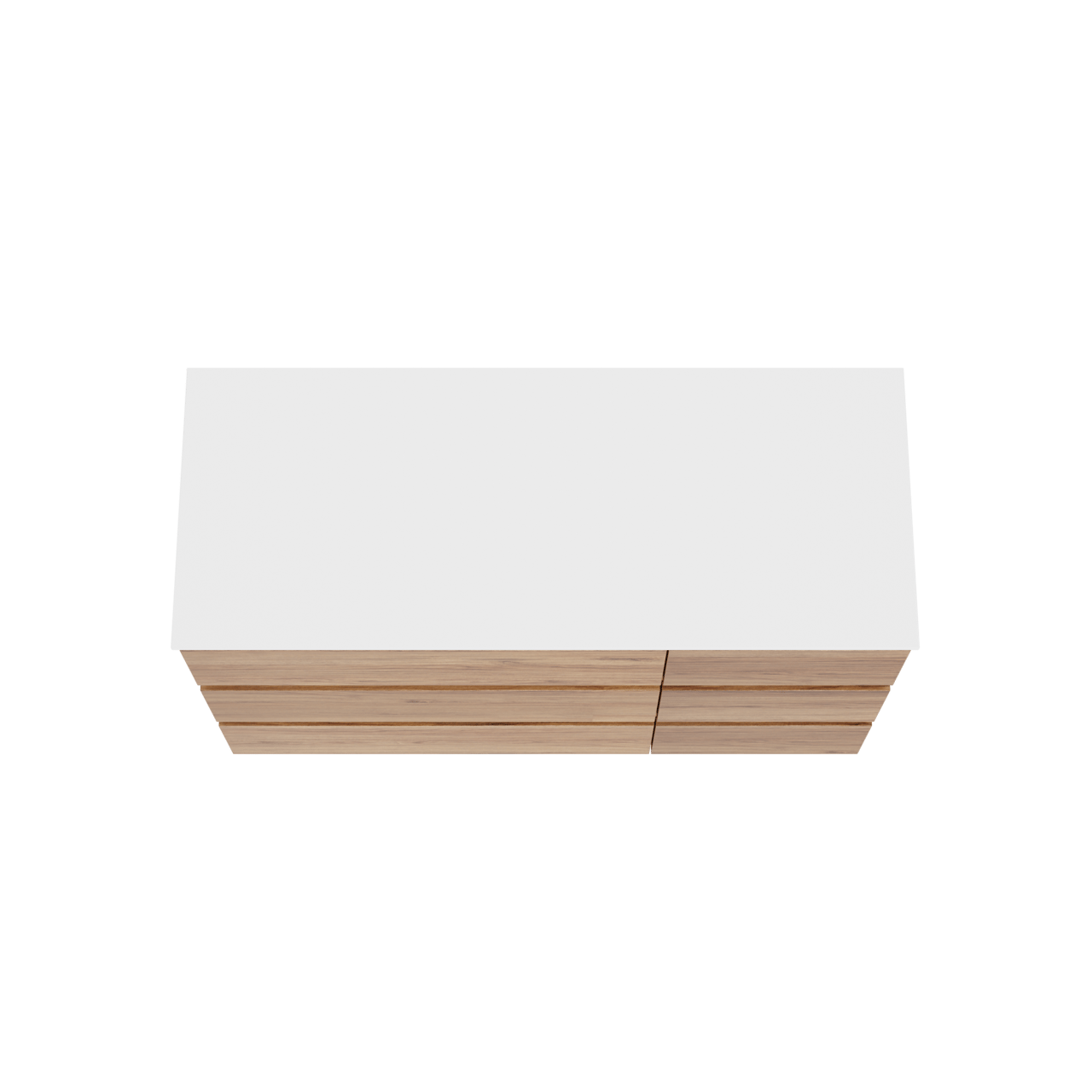 Balmani Lucida staand badkamermeubel 135 x 55 cm teak met Stretto enkel of dubbel tablet in solid surface mat wit