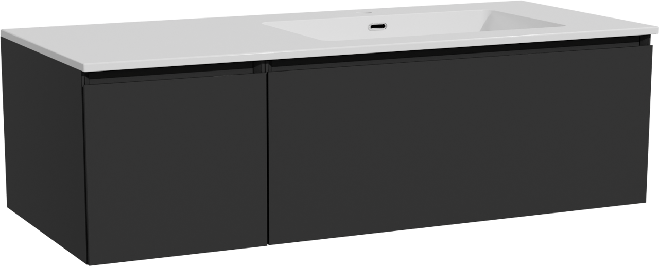 Storke Edge meuble salle de bains suspendu 120 x 52 cm noir mat avec Diva vasque asymétrique droite en marbre composite blanc brillant