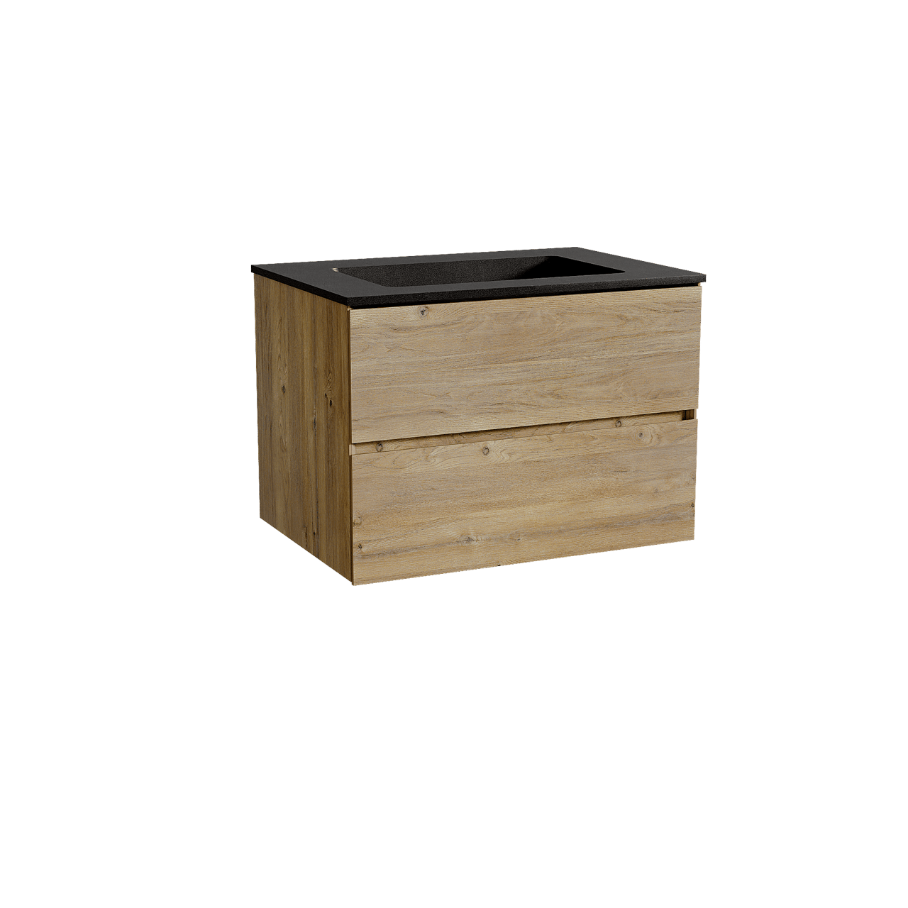 Storke Edge meuble salle de bains suspendu 75 x 52 cm chêne brut avec Scuro plan simple en quartz noir mat